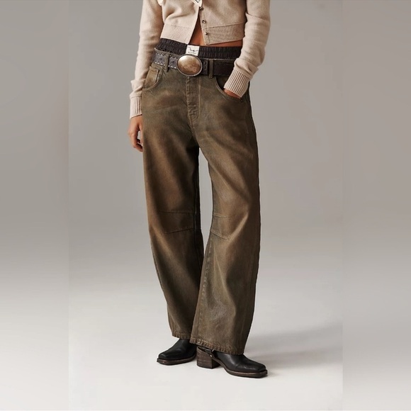 New Free people x new moon Good Luck Coated High Waist Barrel Jeans size 28 - Picture 2 of 14